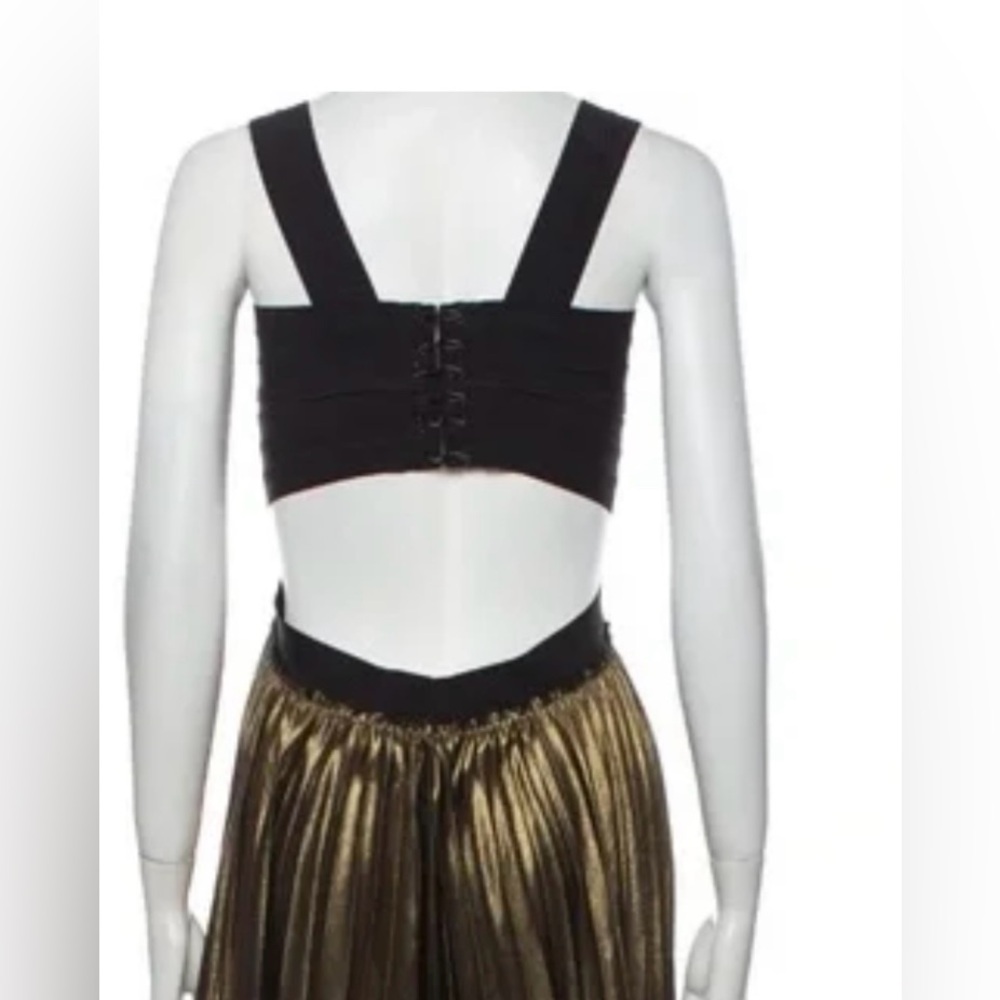 ALC Gold black Pleated Maxi Skirt Olivia Square Neck Gown Dress stretch medium - Picture 2 of 15
